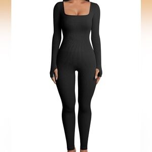 Black Ribbed Long Sleeve Jumpsuit